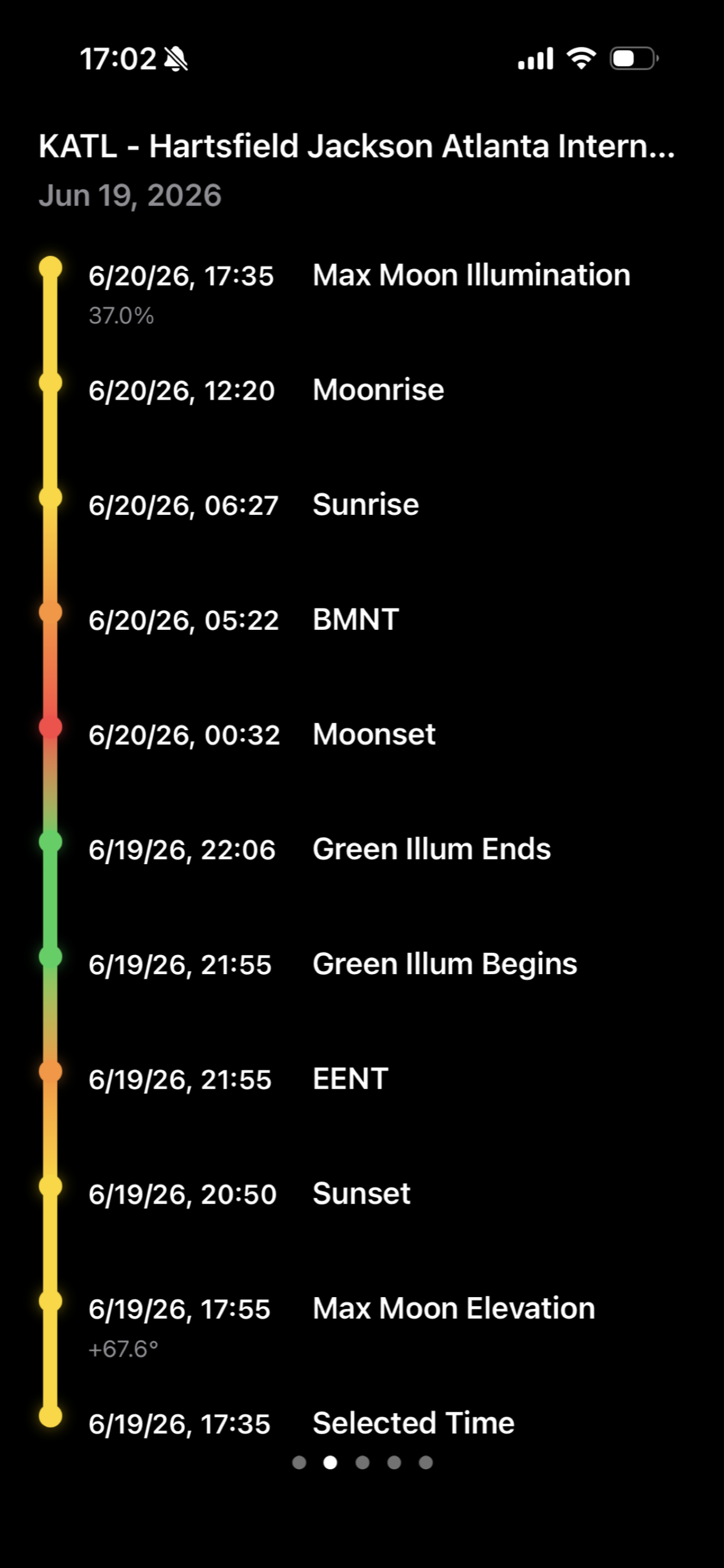 MoonBrief timeline screen